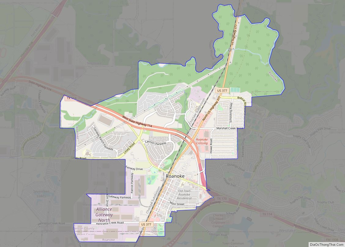 Map of Roanoke city, Texas