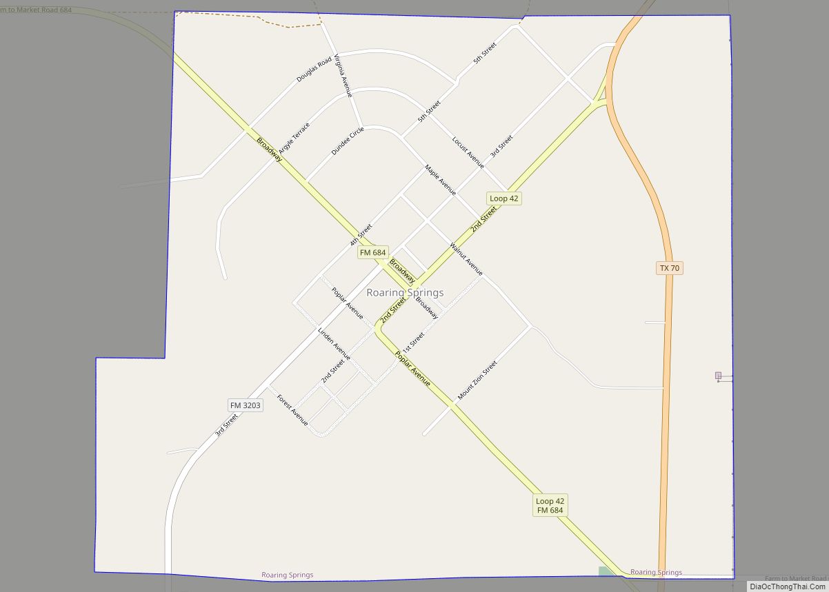 Map of Roaring Springs town