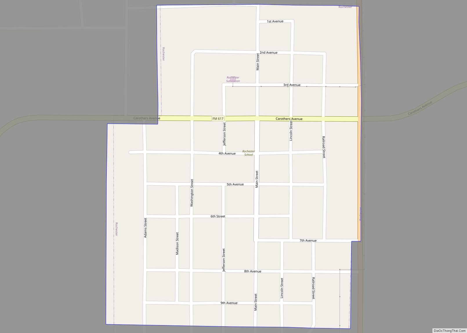 Map of Rochester town, Texas