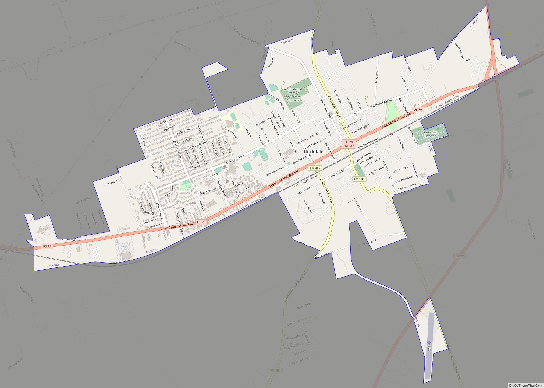 Map of Rockdale city, Texas