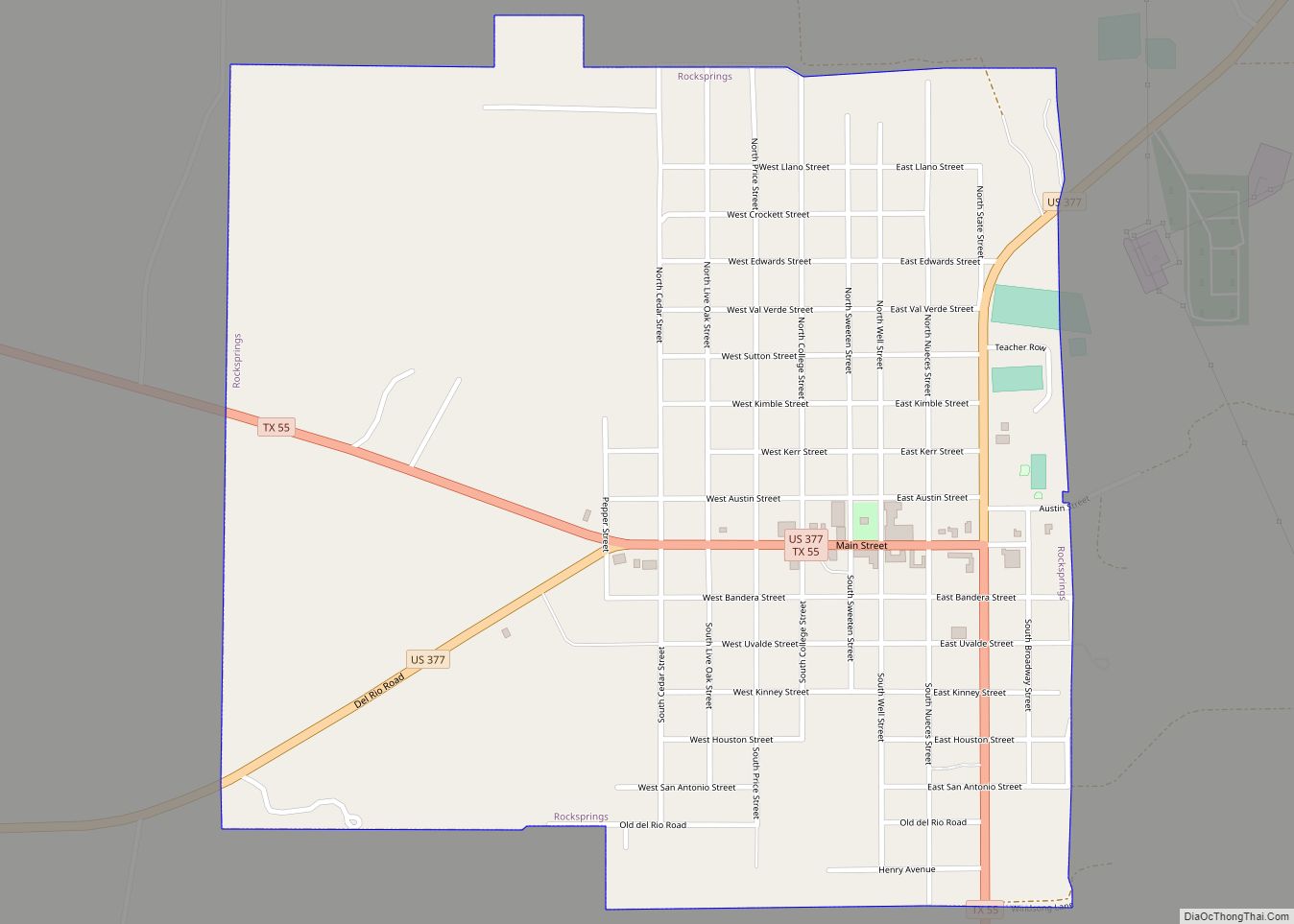 Map of Rocksprings town