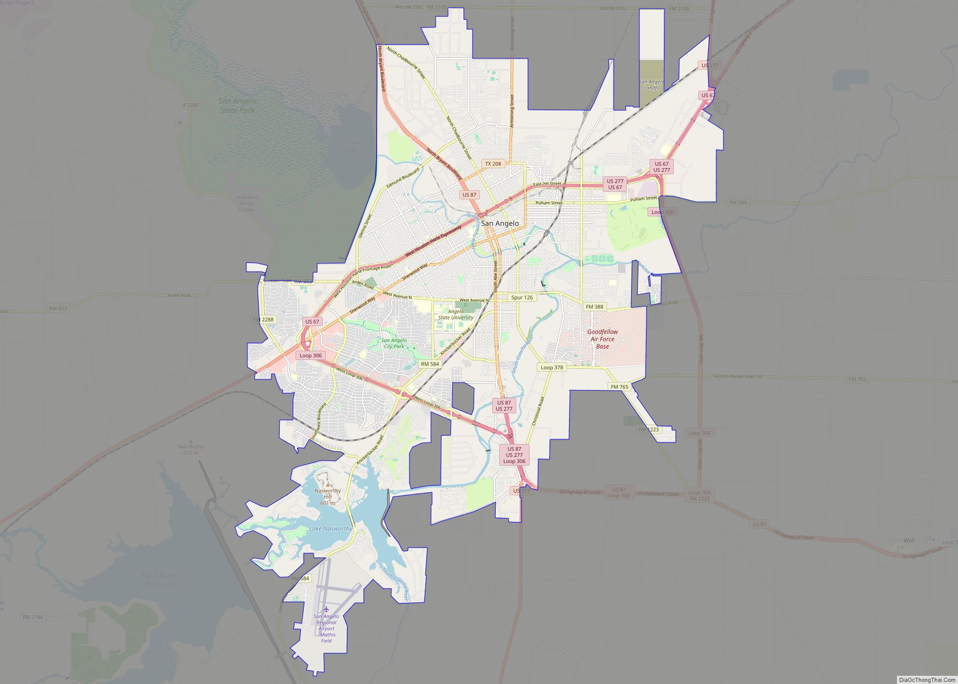Map of San Angelo city
