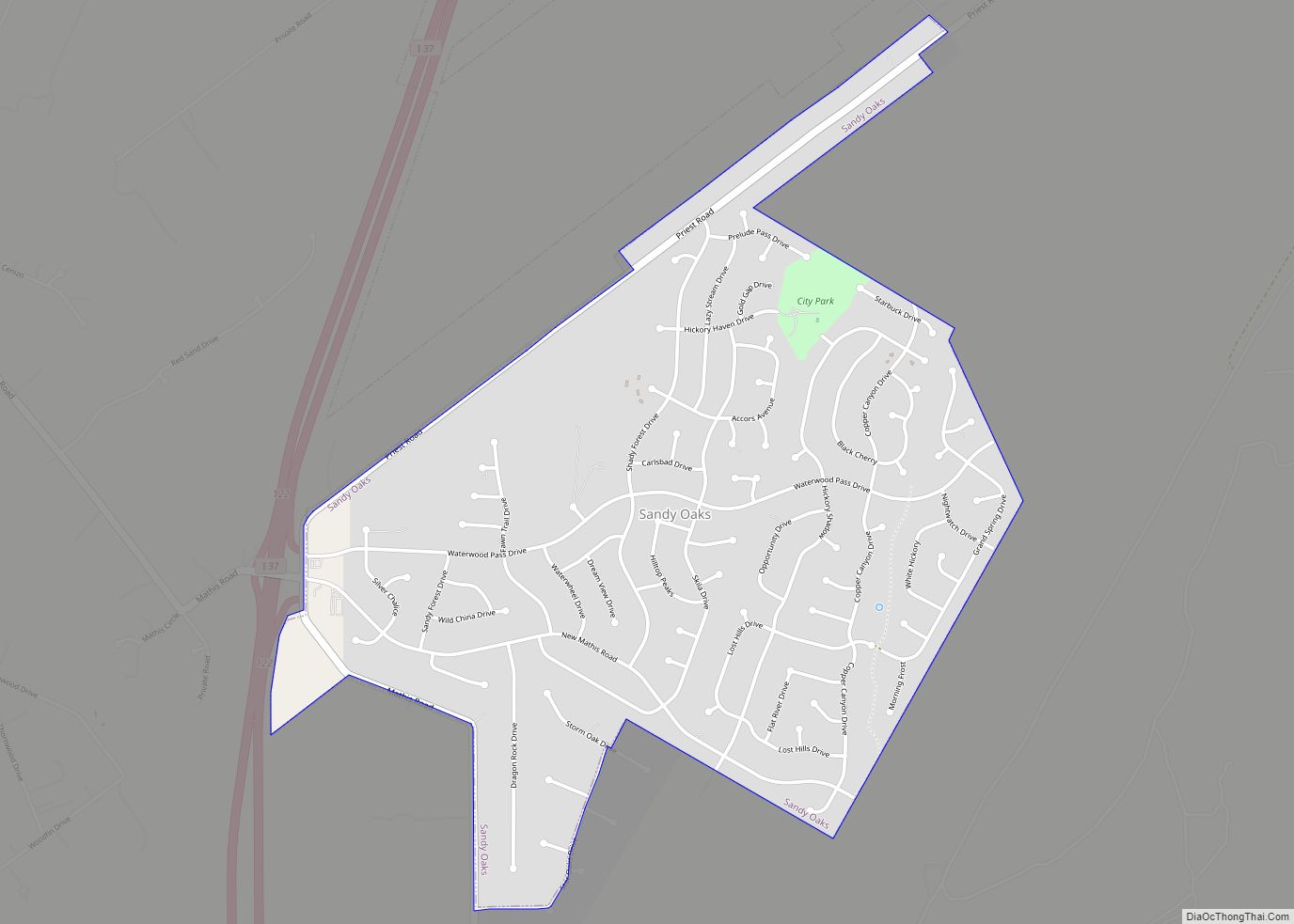 Map of Sandy Oaks city