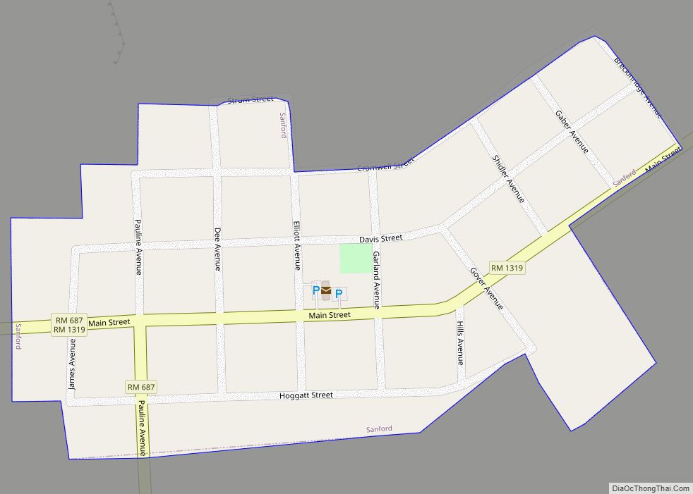 Map of Sanford town, Texas