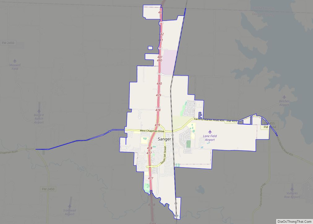 Map of Sanger city, Texas