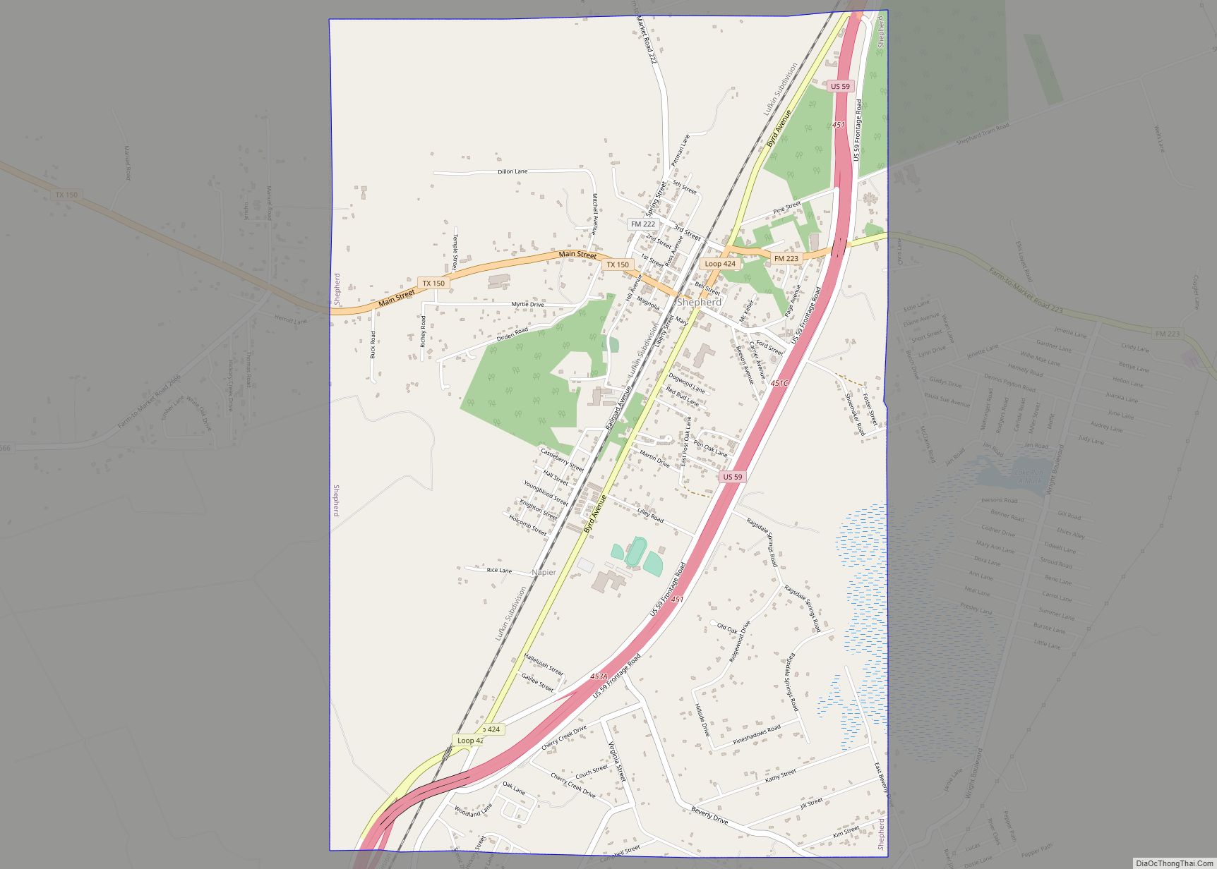 Map of Shepherd city, Texas