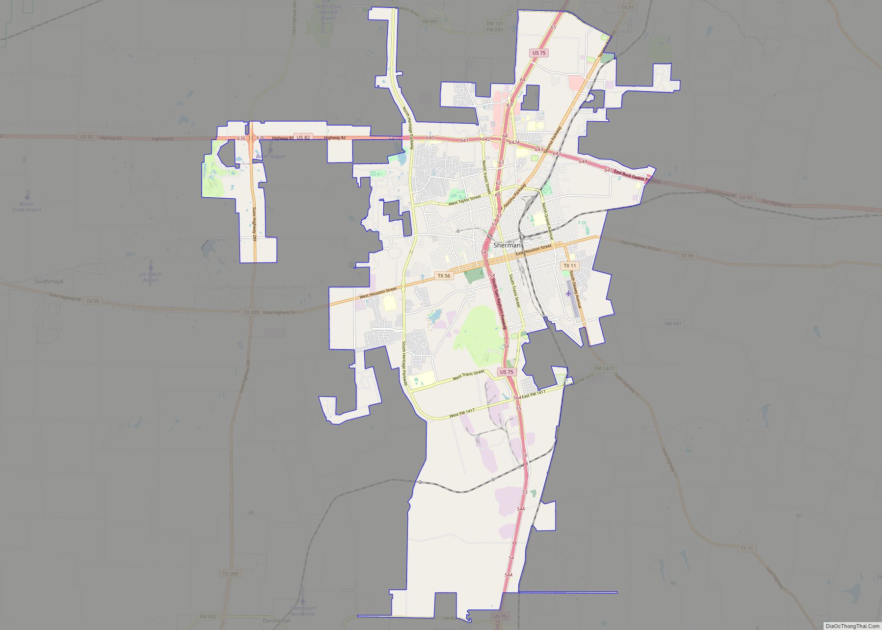 Map of Sherman city, Texas