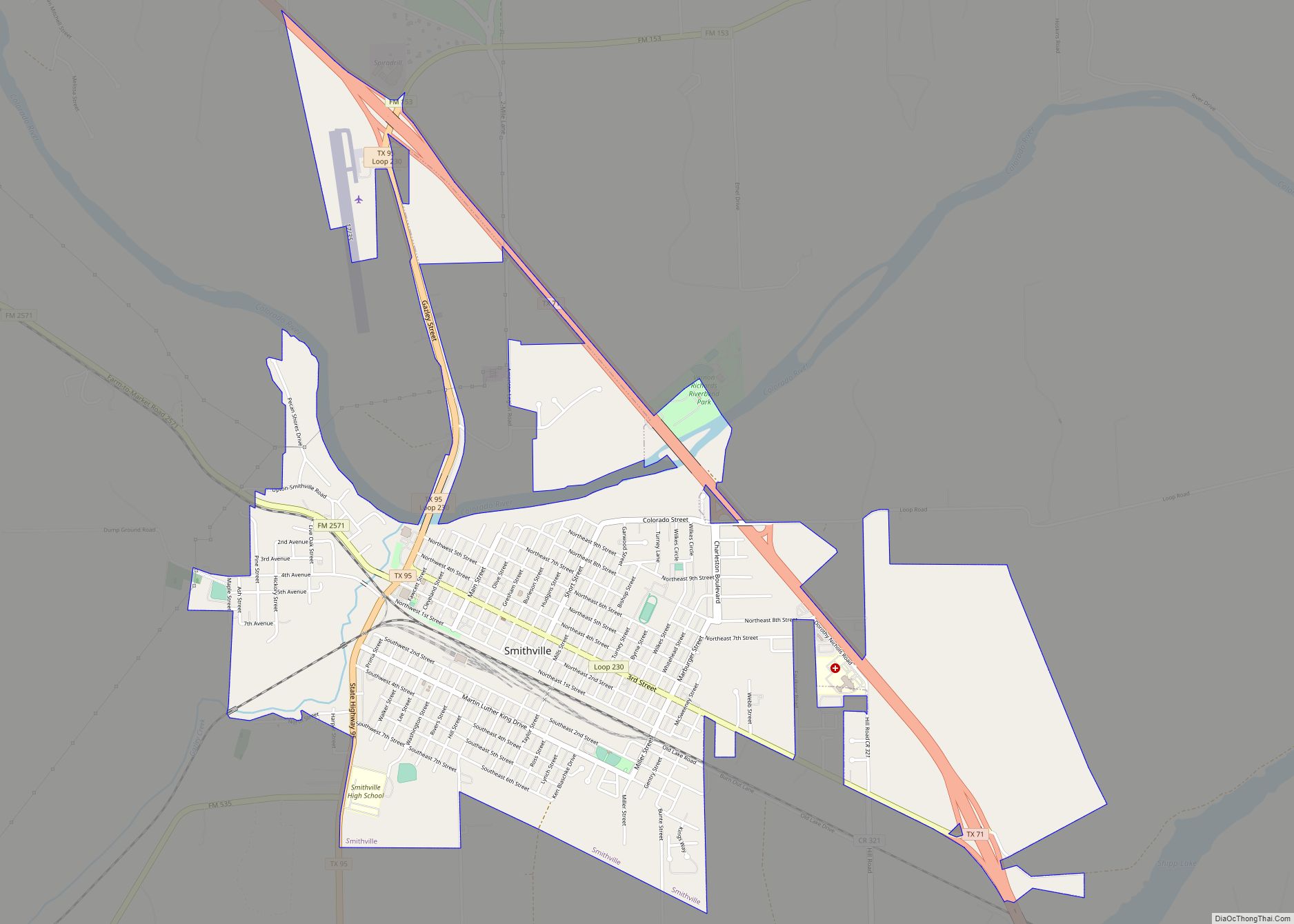 Map of Smithville city, Texas