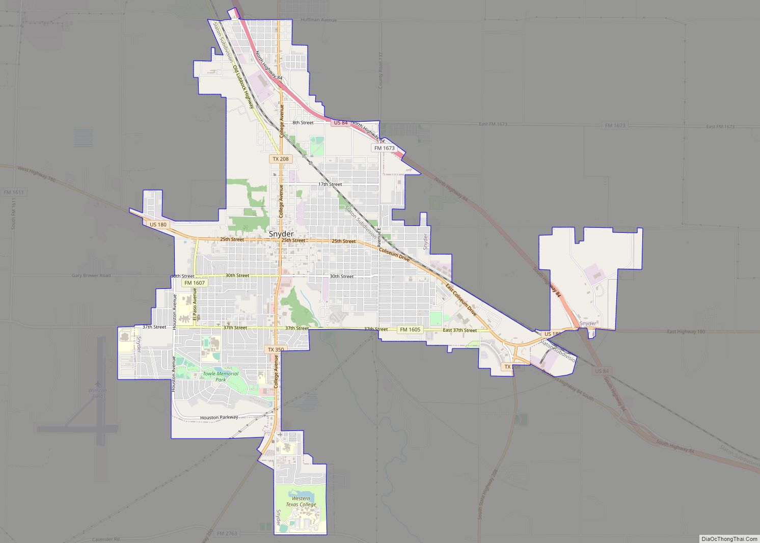 Map of Snyder city, Texas