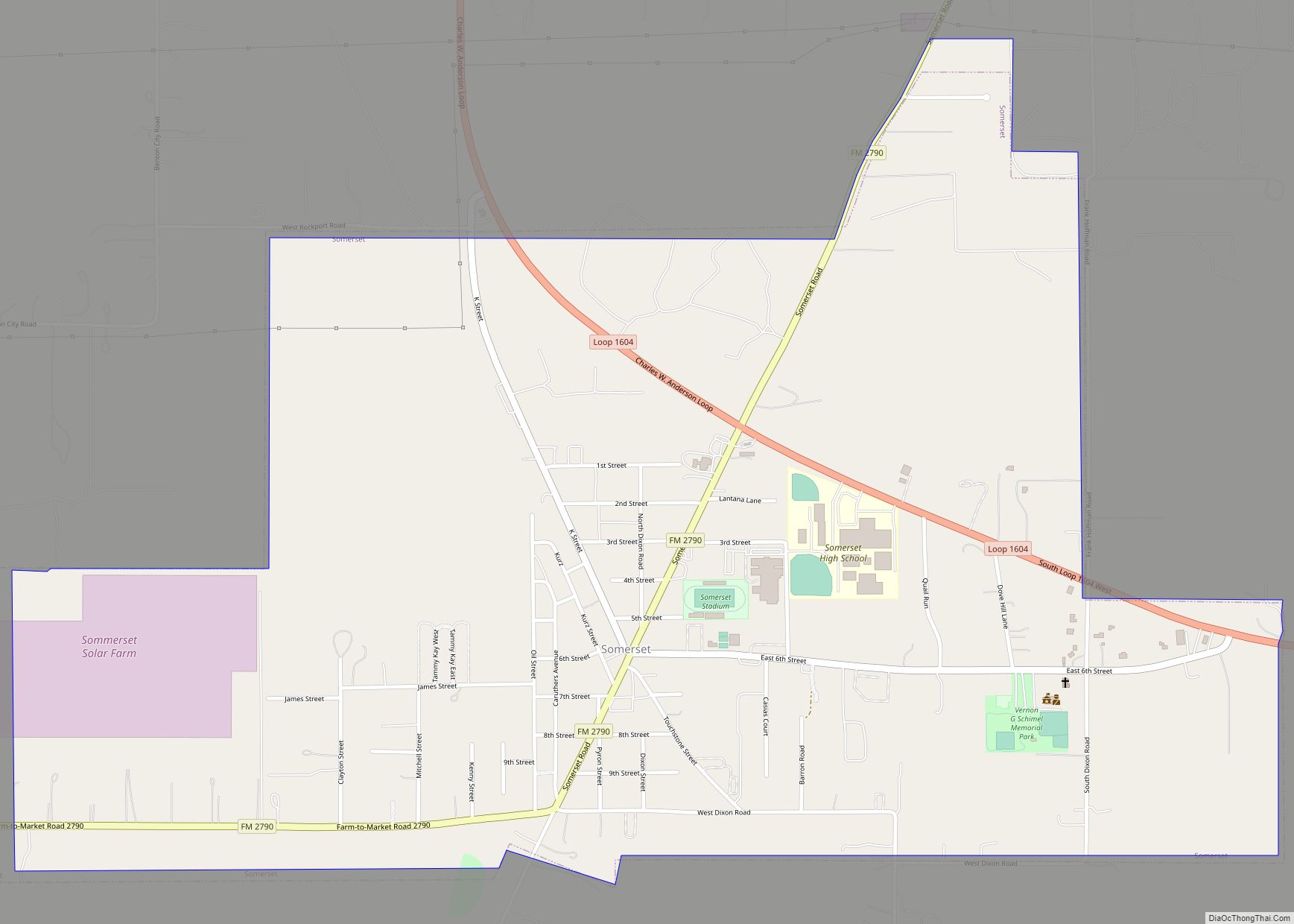 Map of Somerset city, Texas