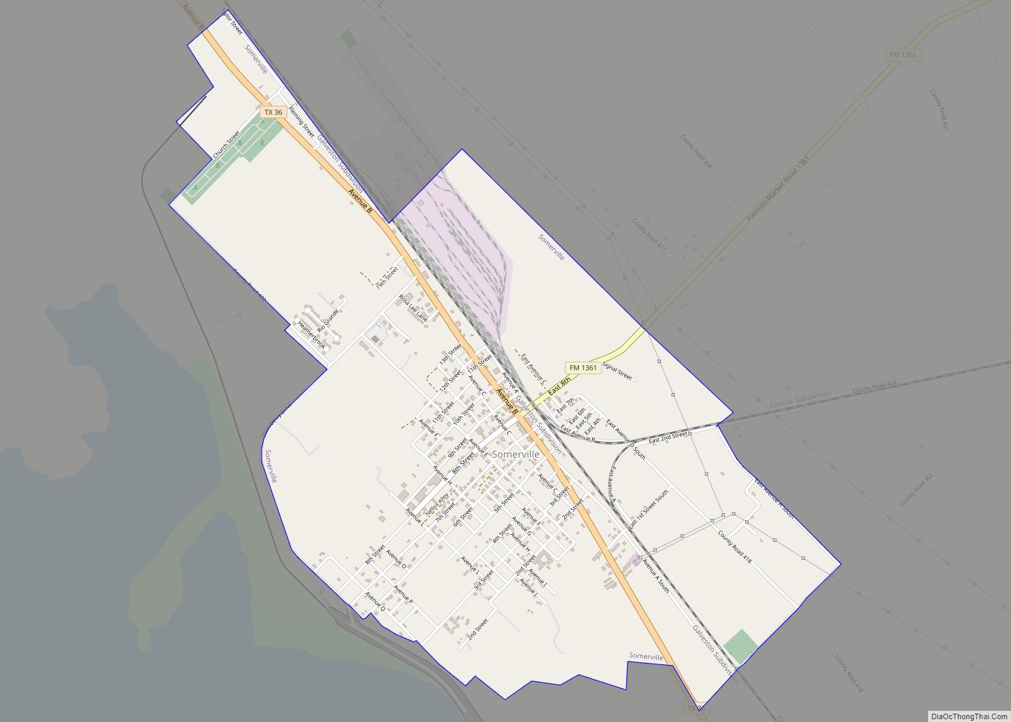 Map of Somerville city, Texas