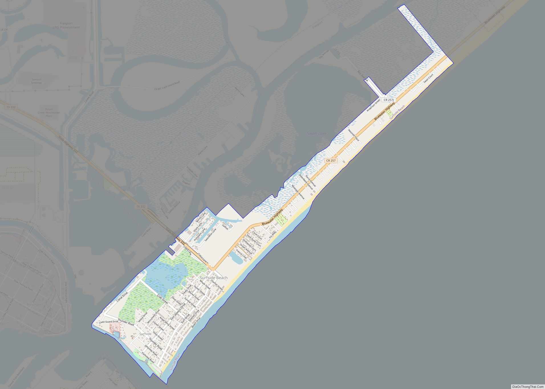 Map of Surfside Beach city, Texas