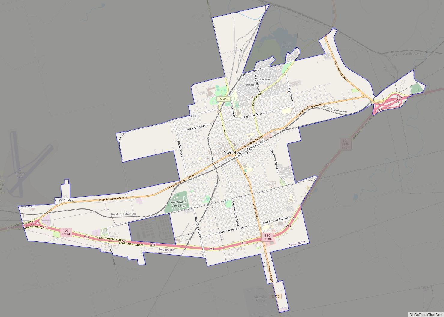 Map of Sweetwater city, Texas