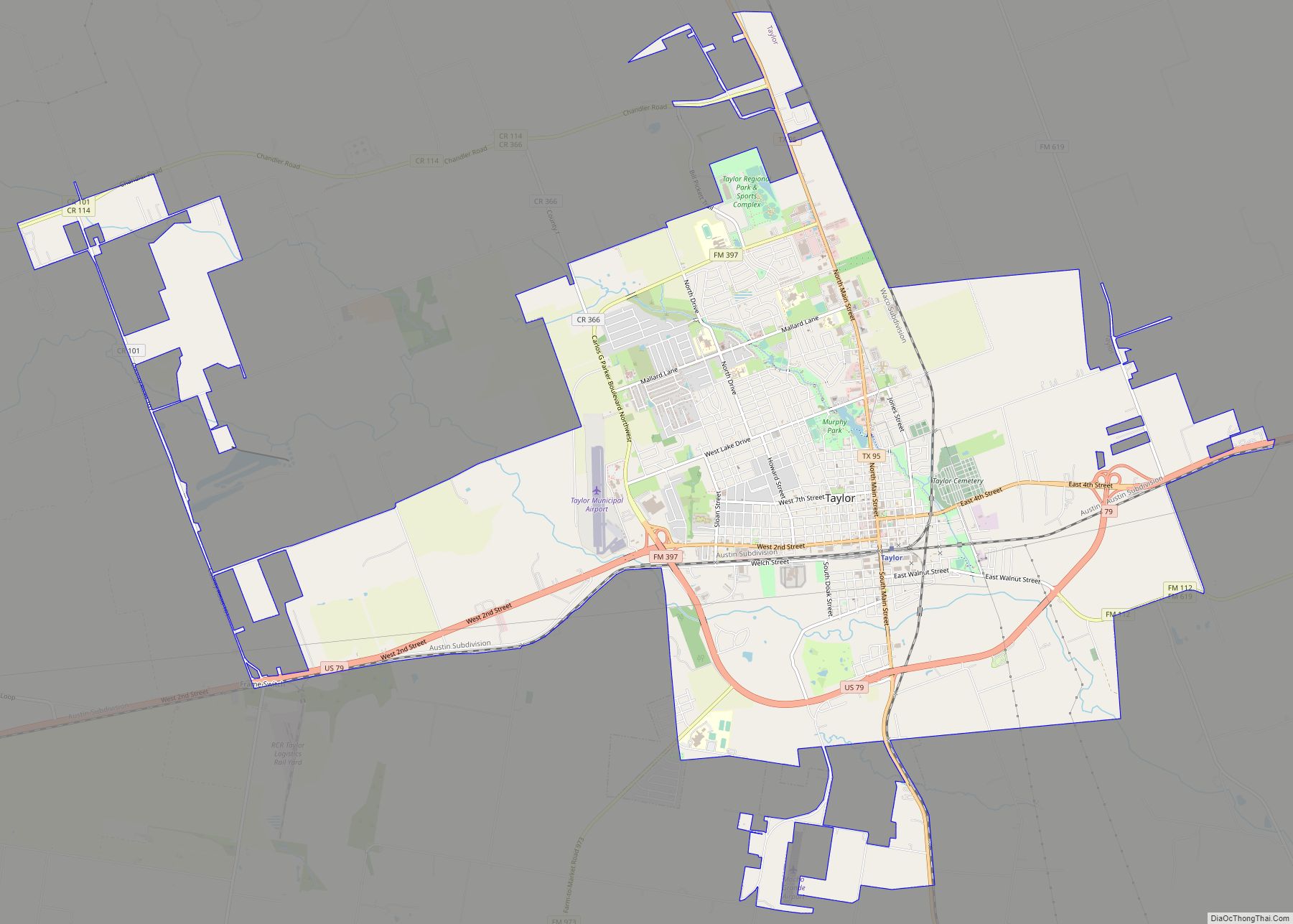 Map of Taylor city, Texas