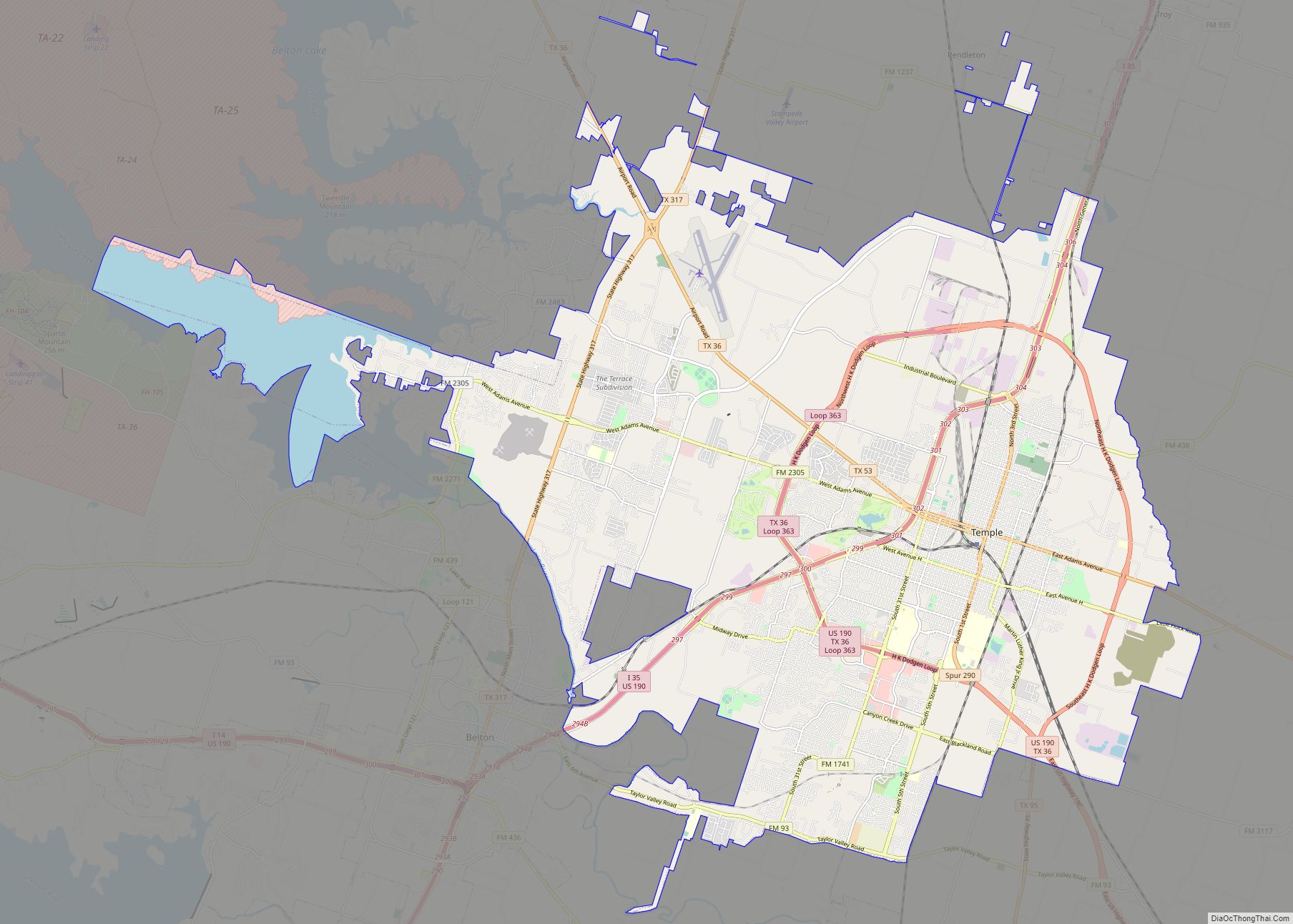 Map of Temple city, Texas