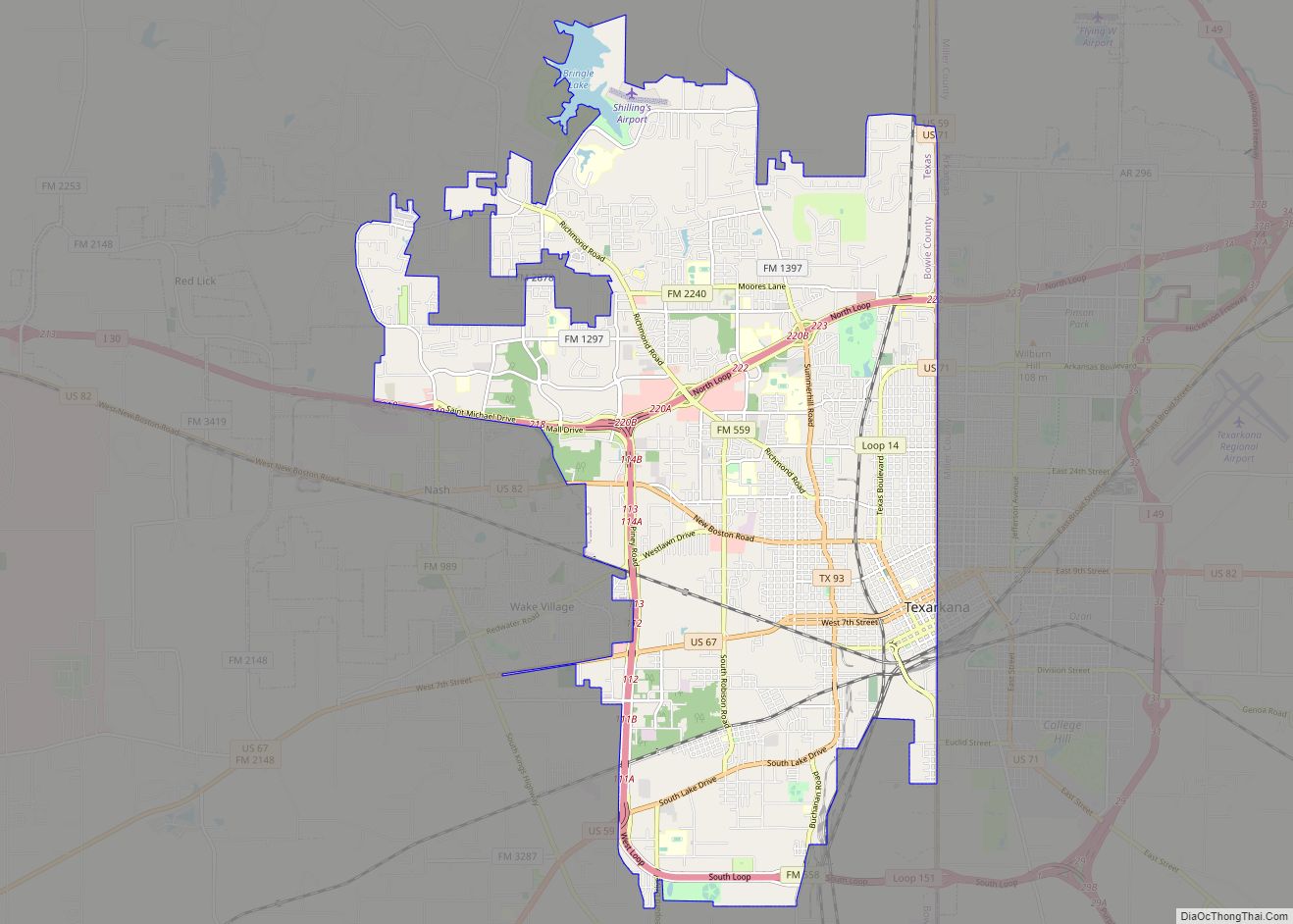 Map of Texarkana city, Texas