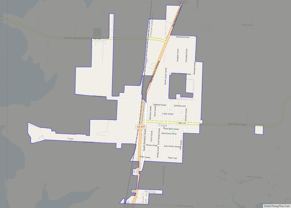 Map of Tioga town, Texas