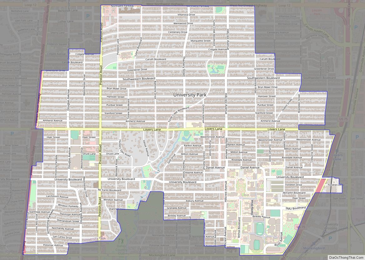 Map of University Park city, Texas