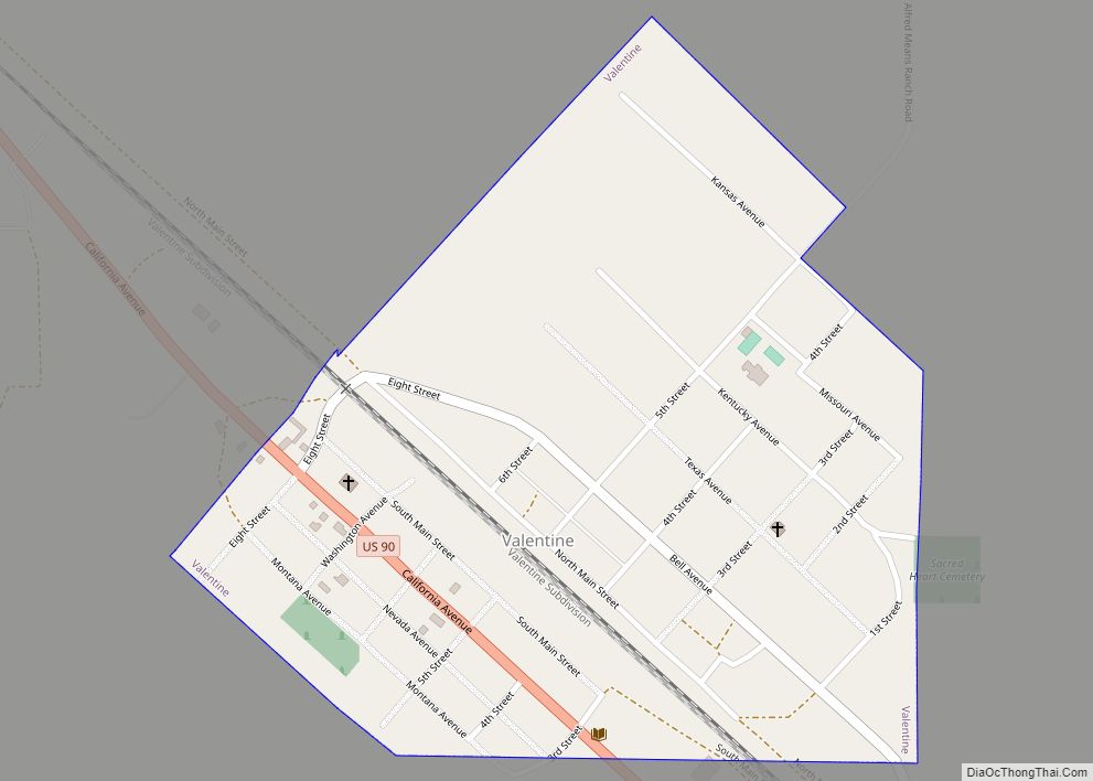 Map of Valentine town, Texas