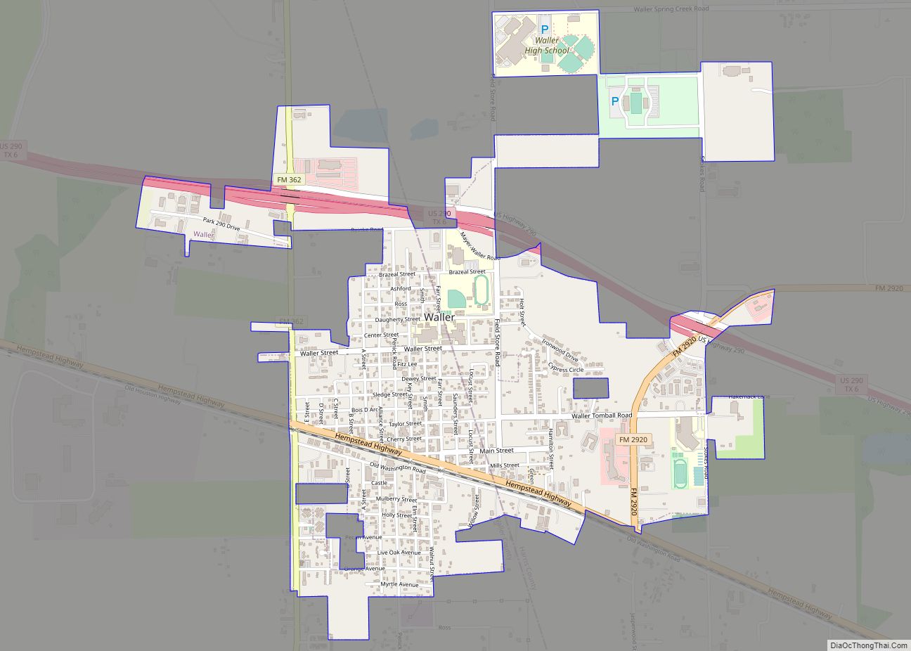 Map of Waller city, Texas