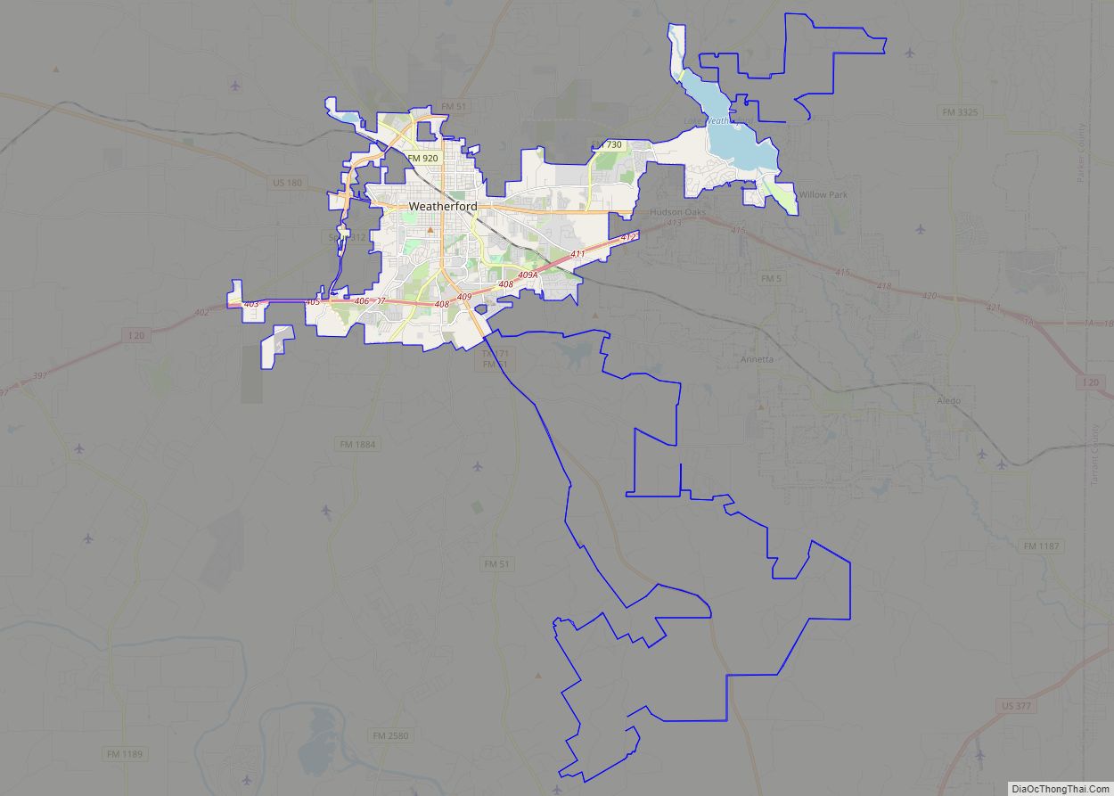 Map of Weatherford city, Texas