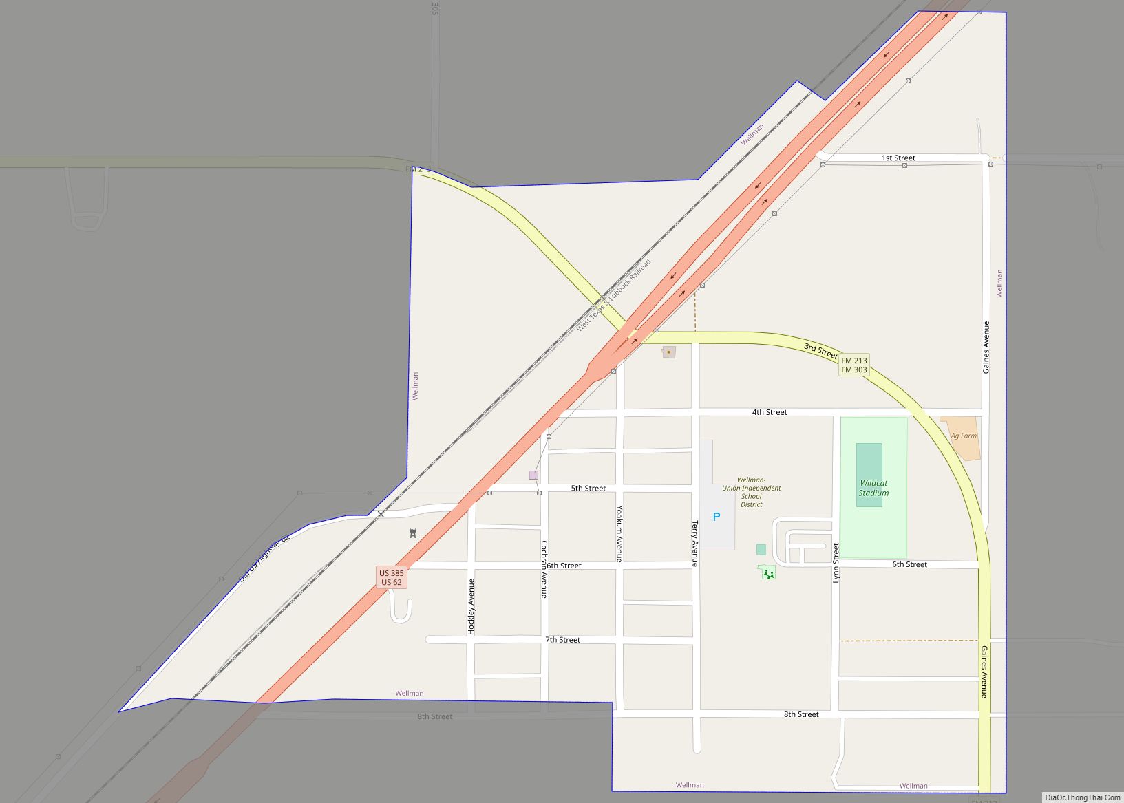 Map of Wellman city, Texas