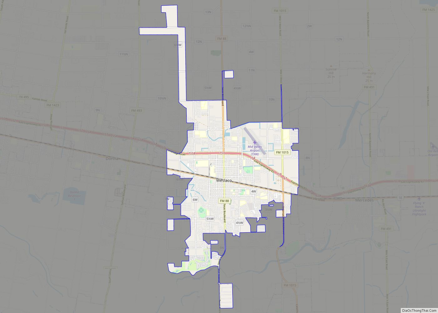 Map of Weslaco city