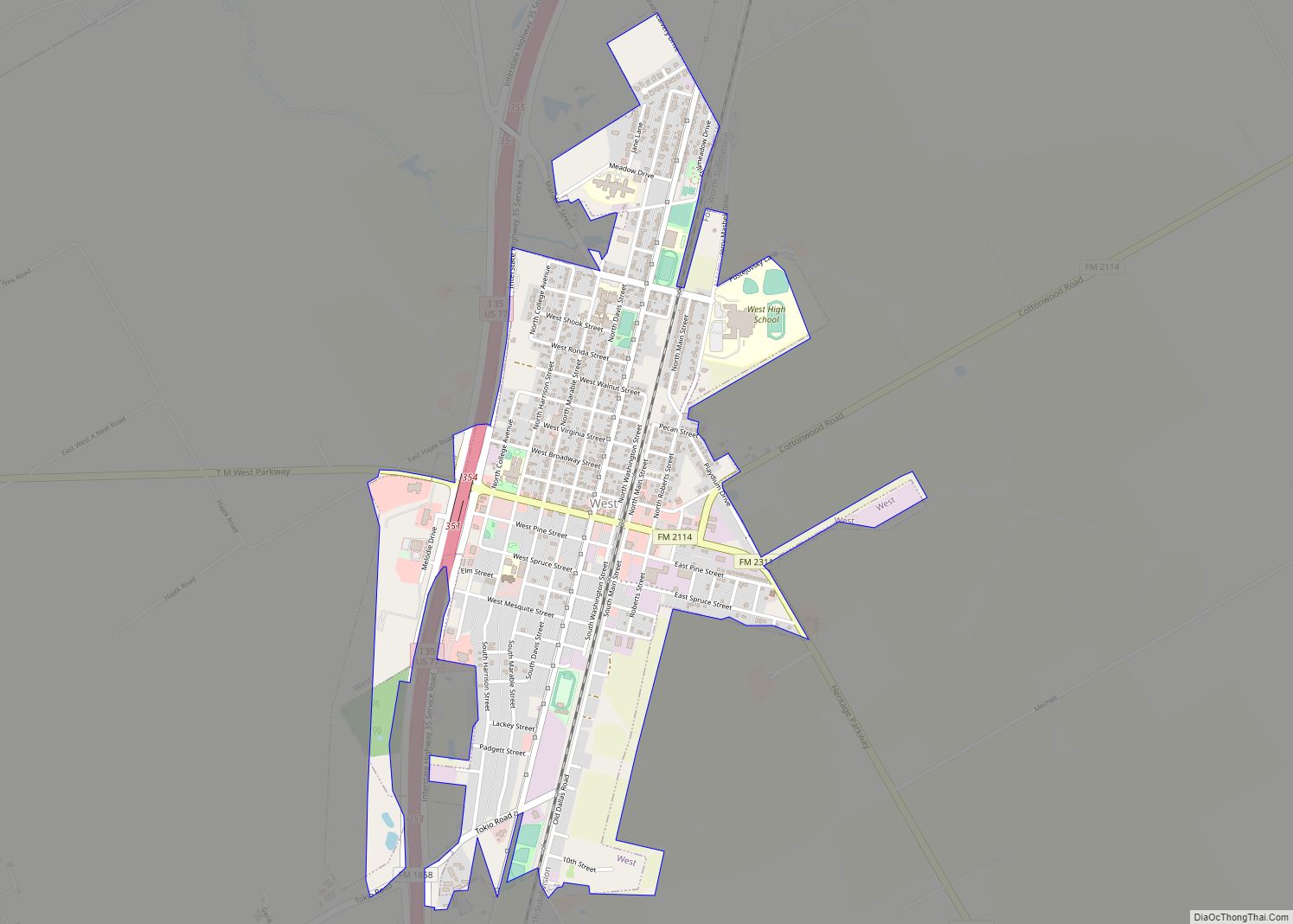 Map of West city, Texas