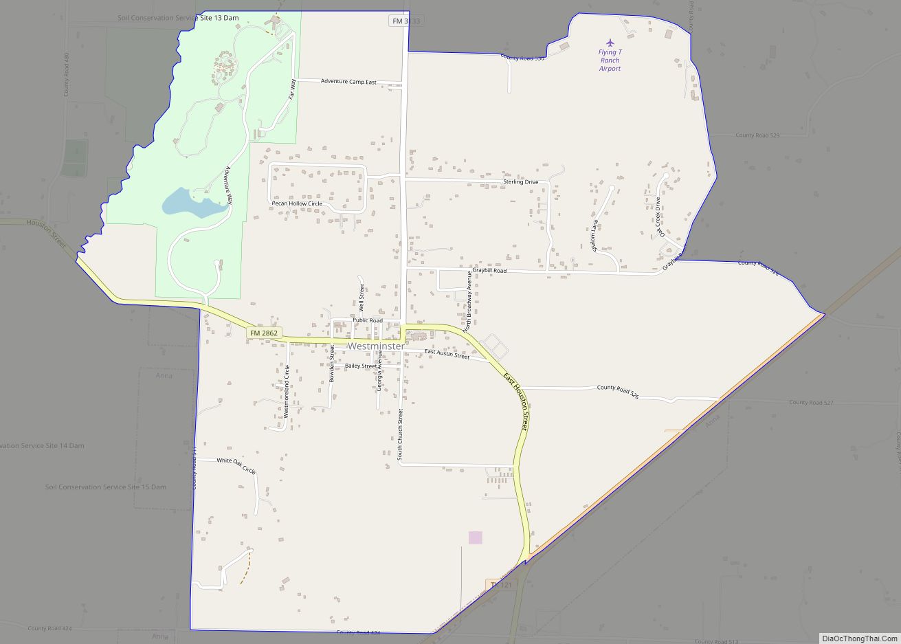 Map of Westminster CDP, Texas