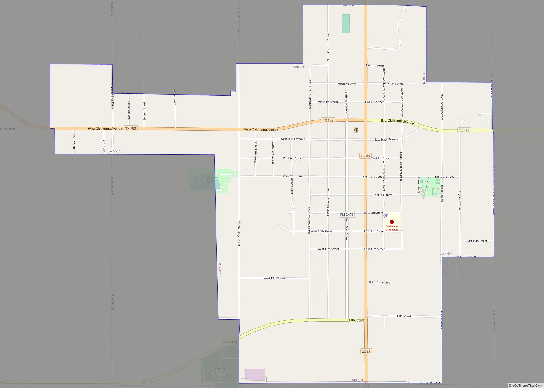 Map of Wheeler city, Texas