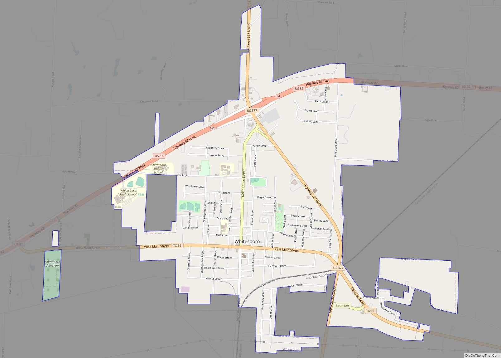 Map of Whitesboro city, Texas