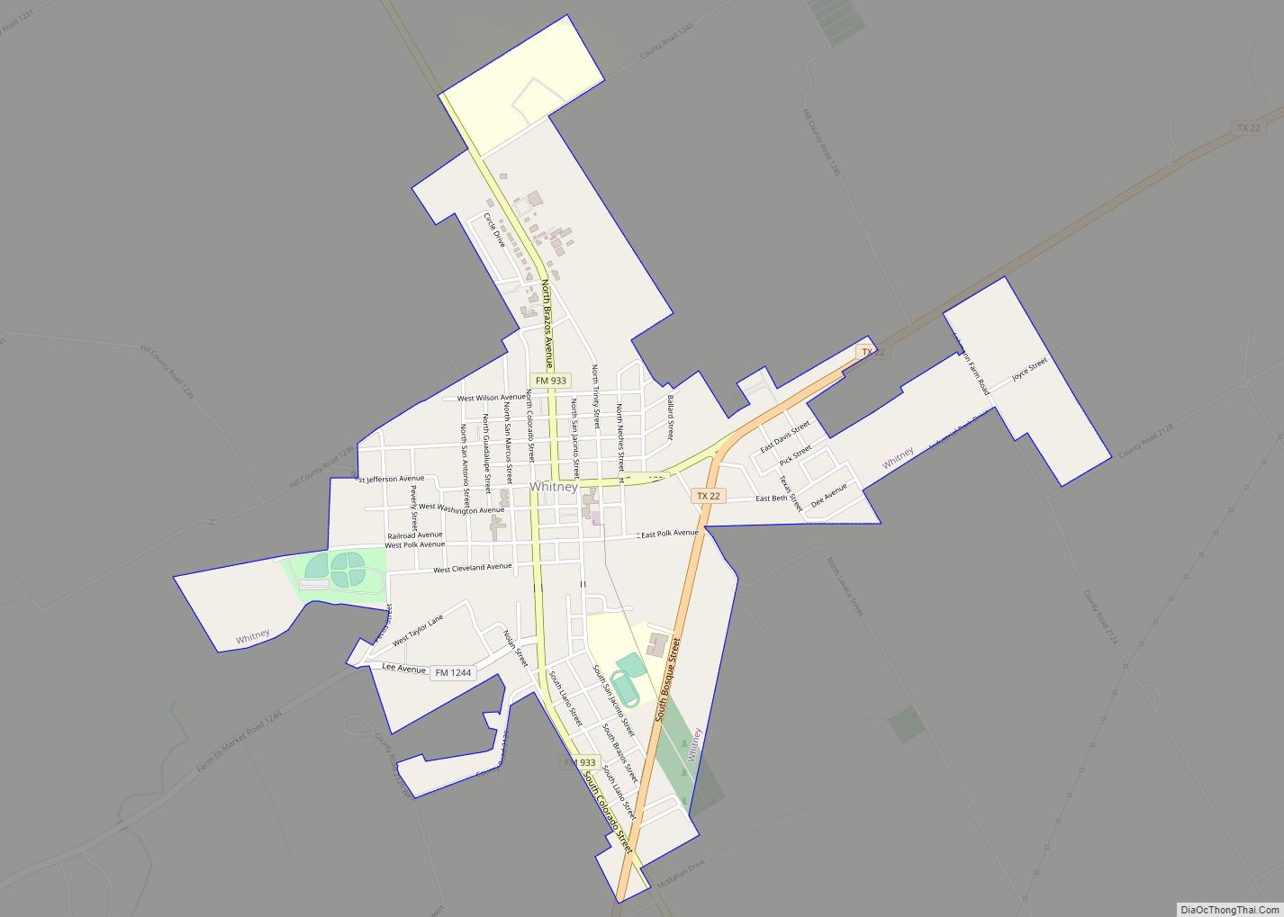 Map of Whitney town, Texas