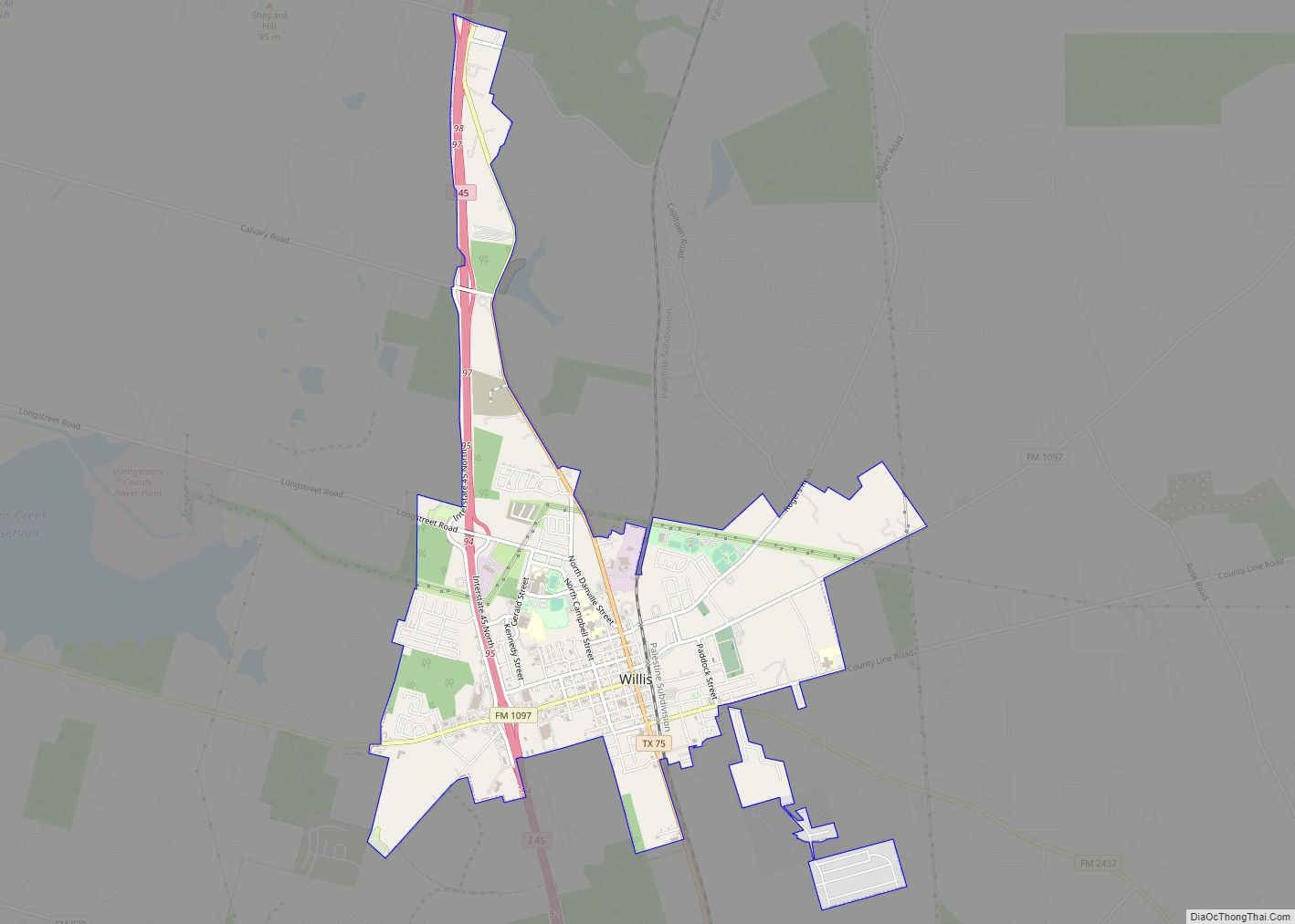 Map of Willis city, Texas