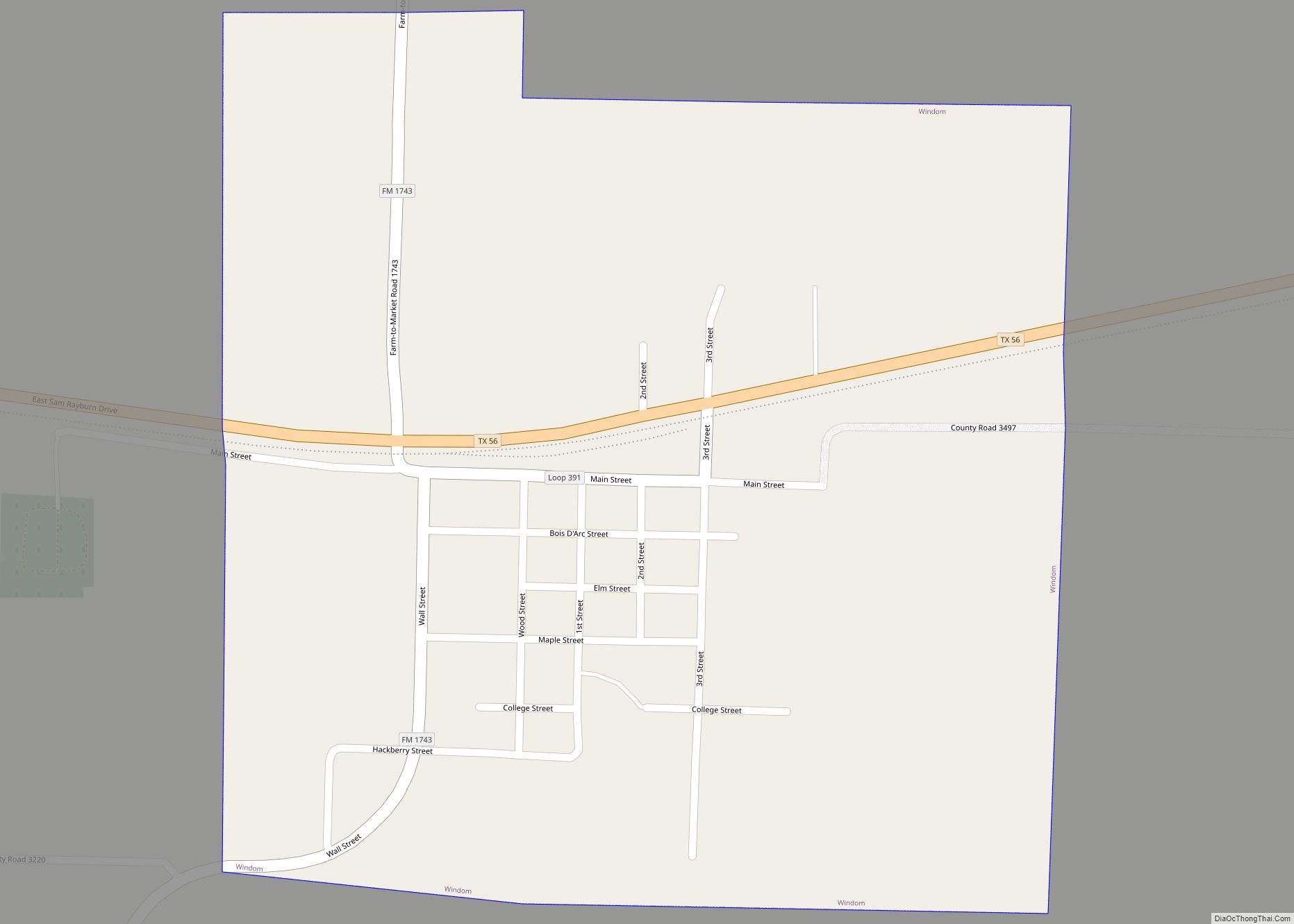 Map of Windom town, Texas