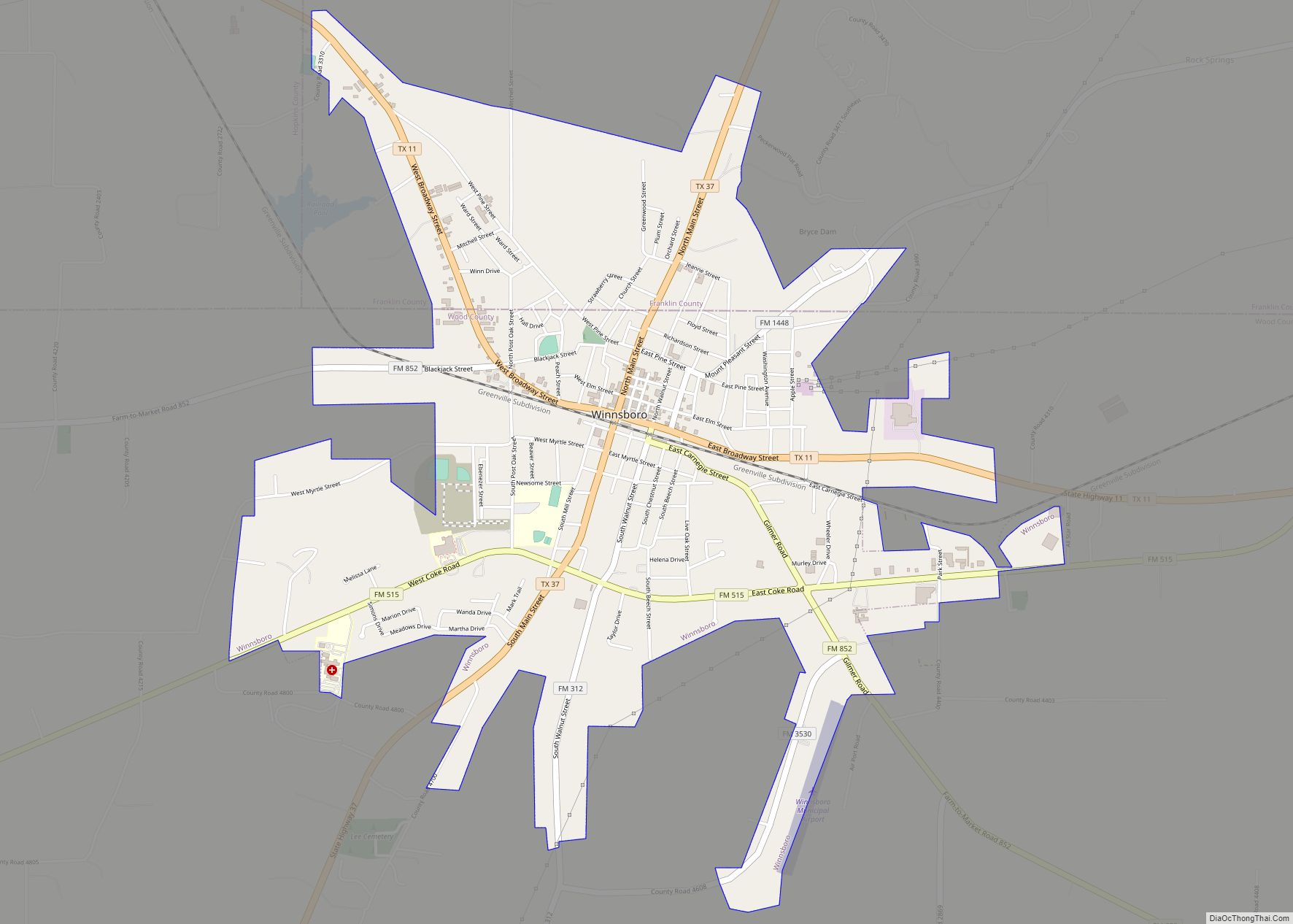 Map of Winnsboro city, Texas