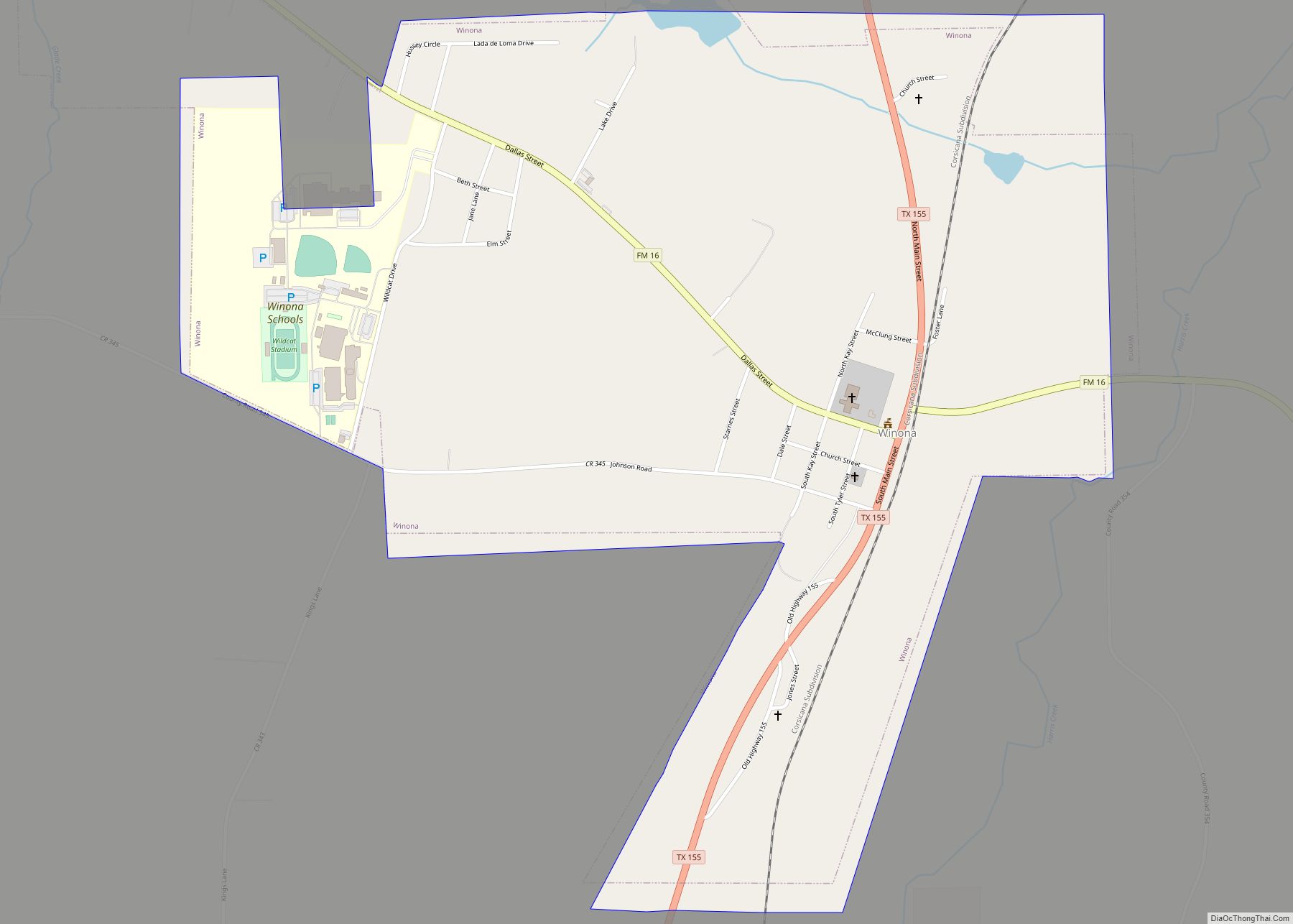 Map of Winona town, Texas