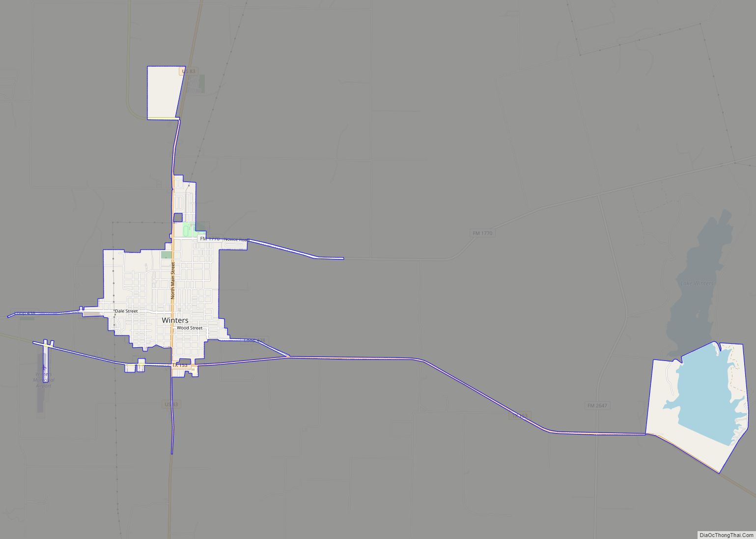 Map of Winters city, Texas