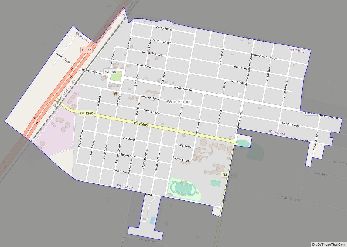 Map of Woodsboro town, Texas