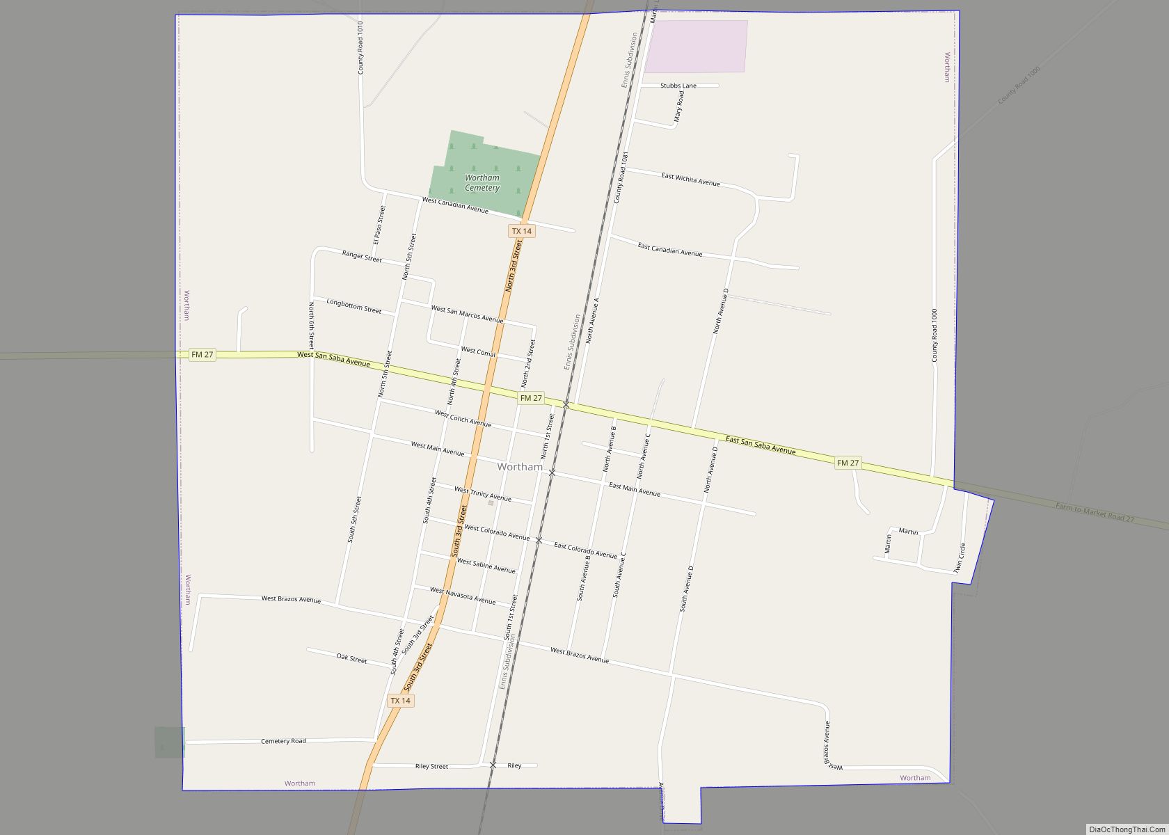 Map of Wortham town, Texas