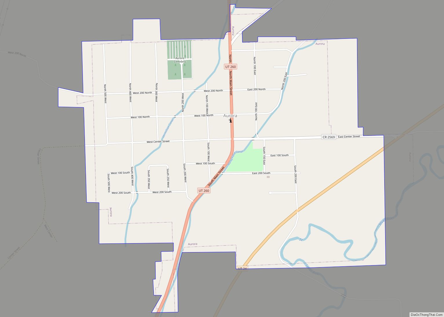 Map of Aurora city, Utah