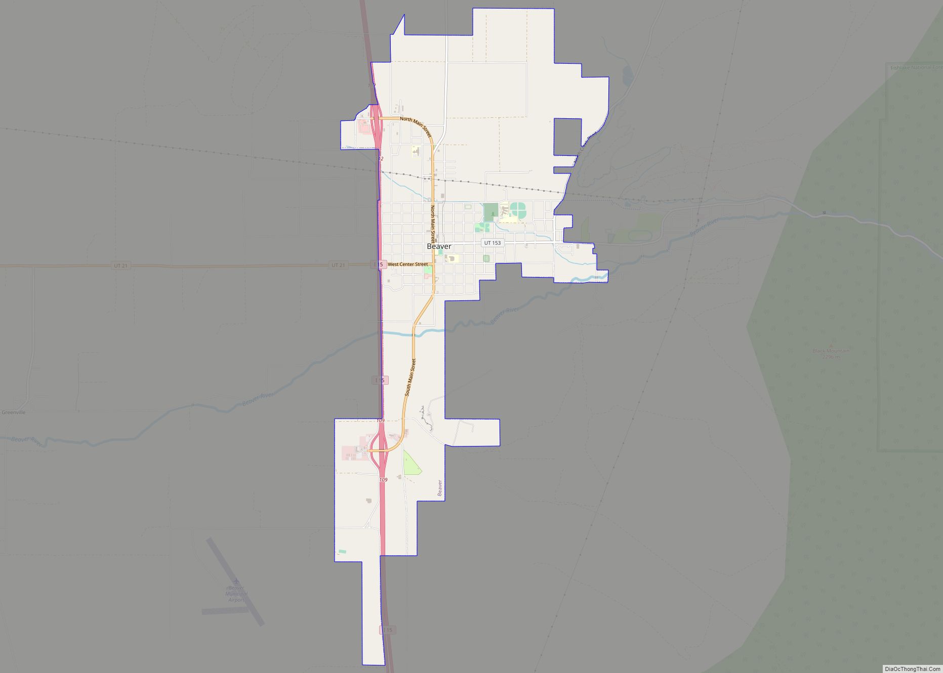 Map of Beaver city, Utah