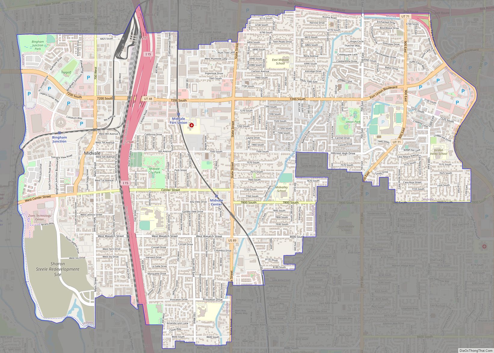 Map of Midvale city, Utah