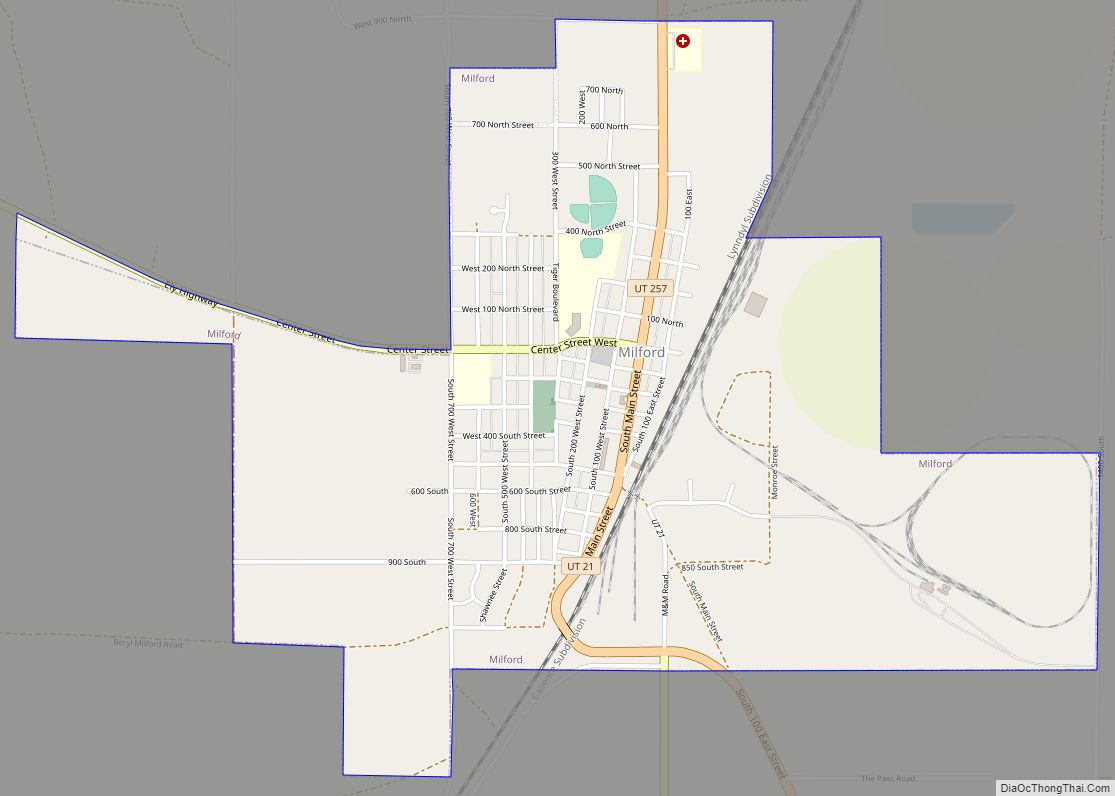 Map of Milford city, Utah
