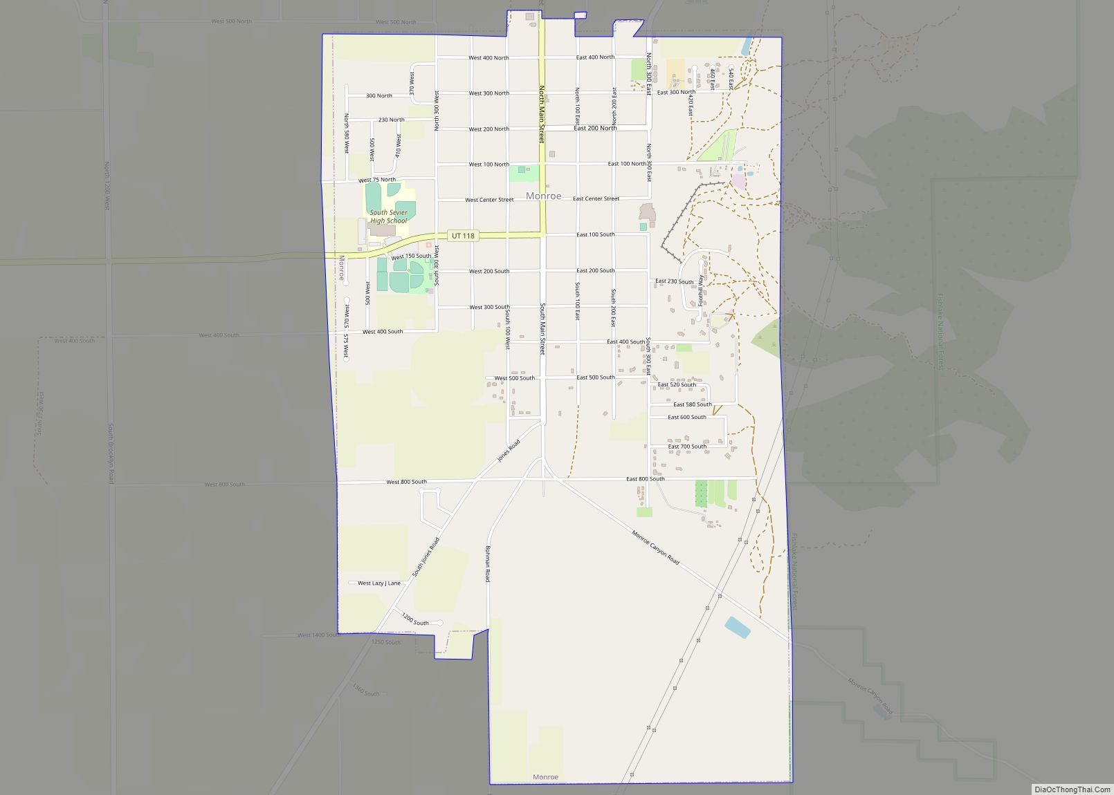 Map of Monroe city, Utah