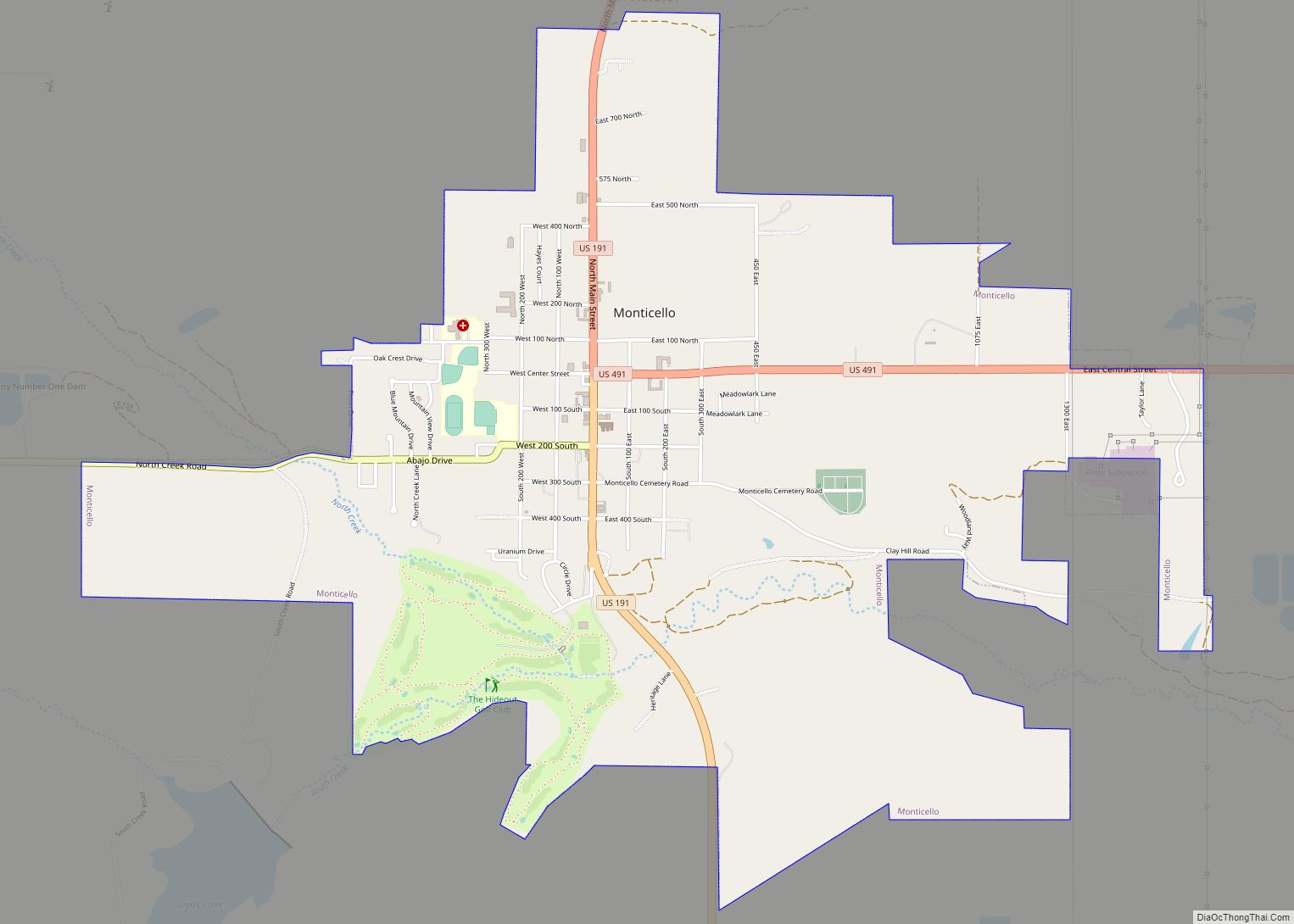 Map of Monticello city, Utah