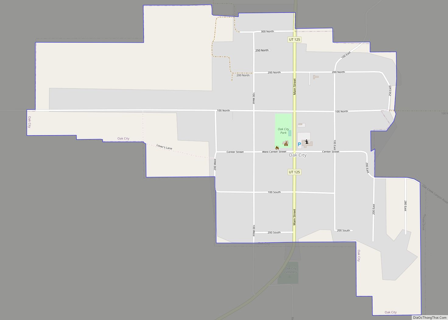 Map of Oak City town, Utah