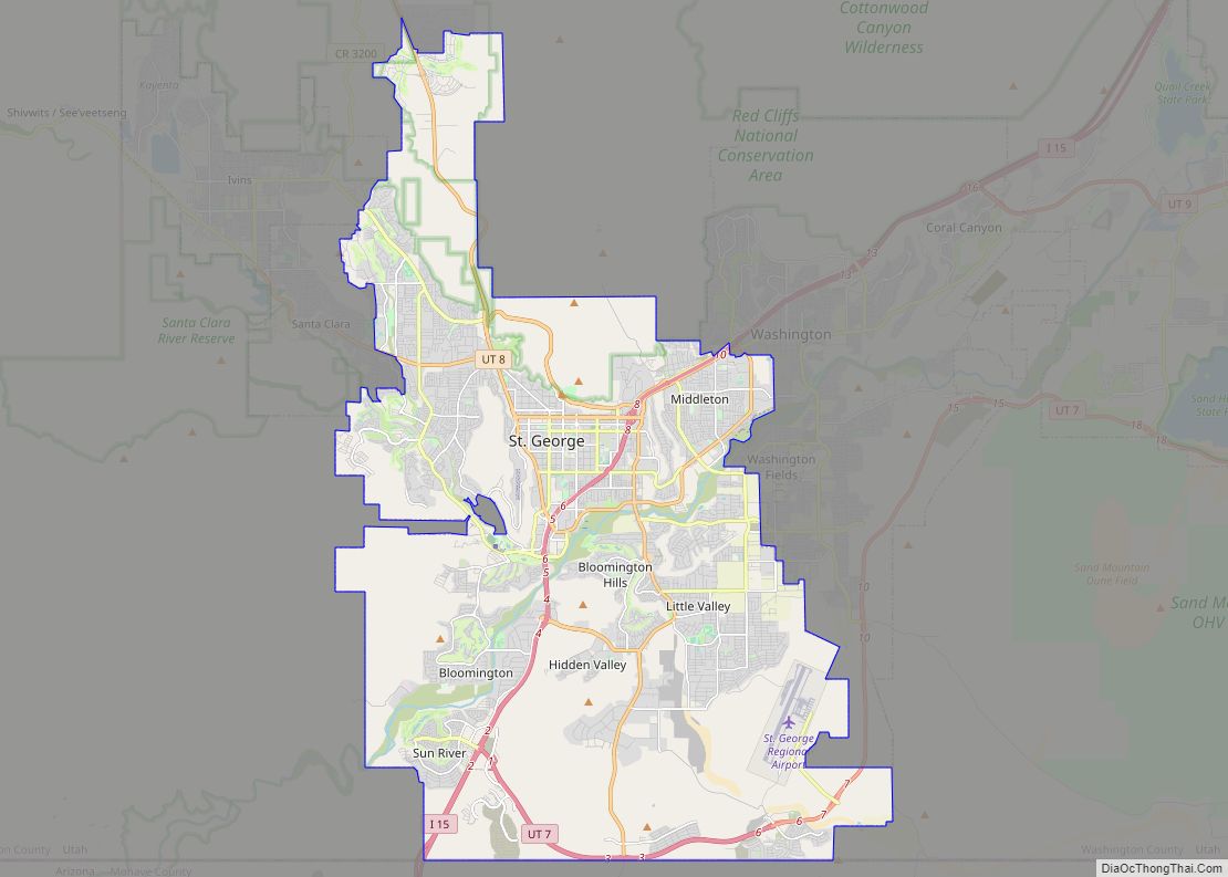 Map of St. George city, Utah