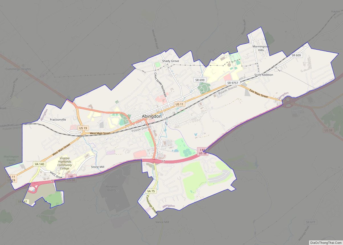 Map of Abingdon town, Virginia