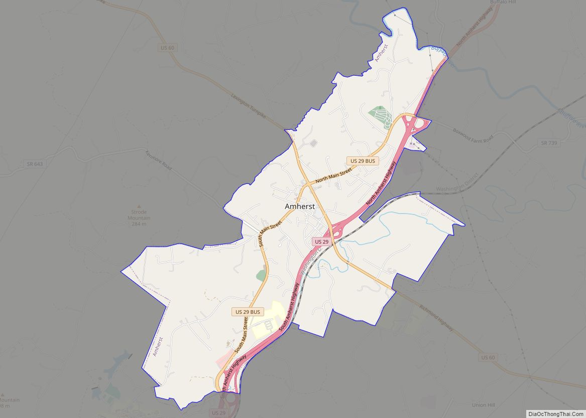 Map of Amherst town, Virginia