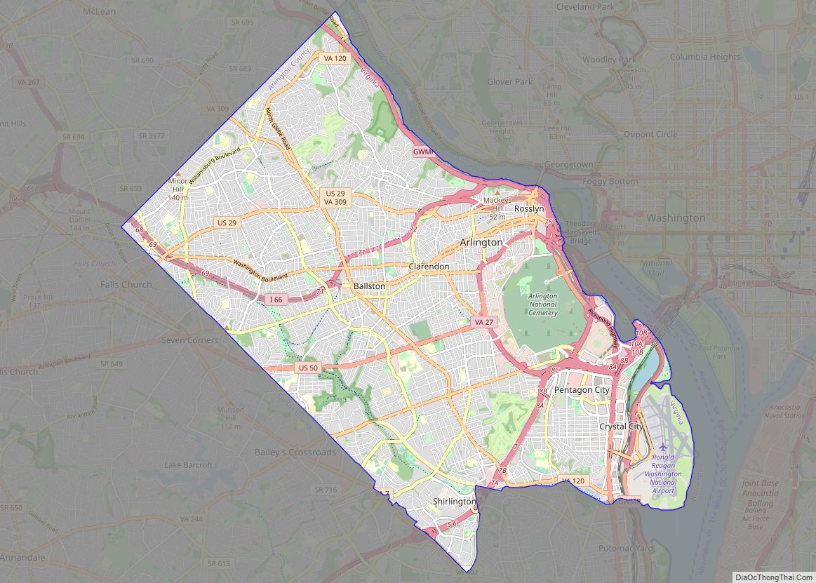 Map of Arlington CDP, Virginia